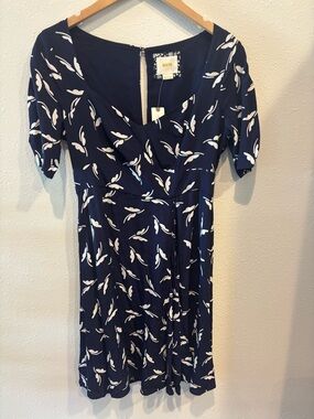 Maeve Navy and White Floral-Print Dress NWT 4